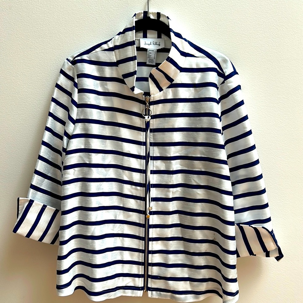 Pure silk nautical inspired Joseph ribkoff zip blouse/light jacket